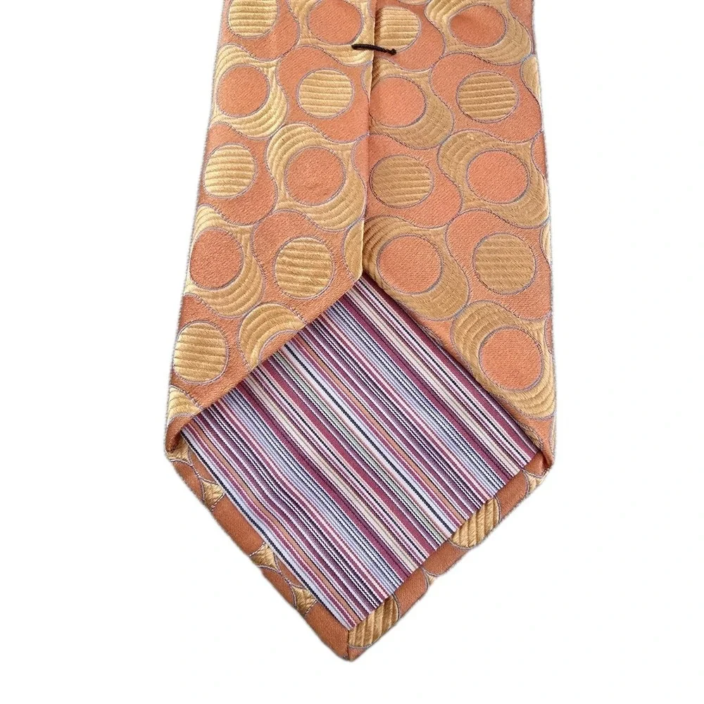 Ted Baker Geometric 100%‎ Silk Men's Neck Tie Hand Tailor  Orange Gold Striped